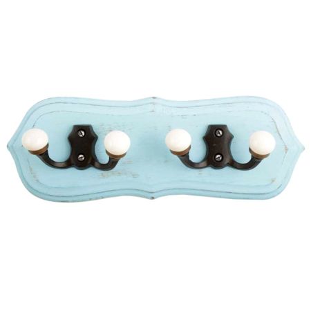 Turquoise Black Double Loop Ceramic Iron Wooden Hooks